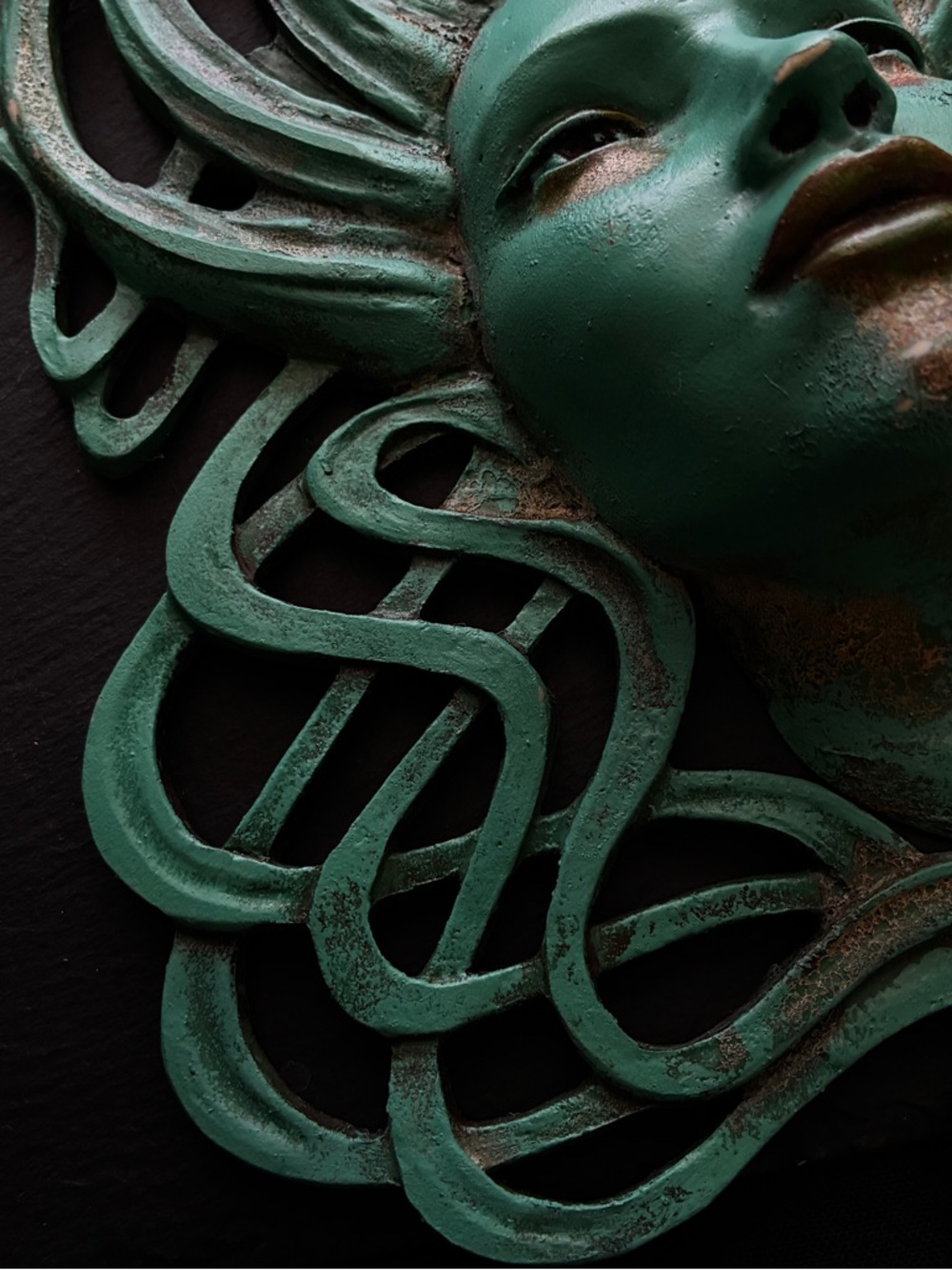 Green Decorative Wall Mask - Handcrafted Home Art